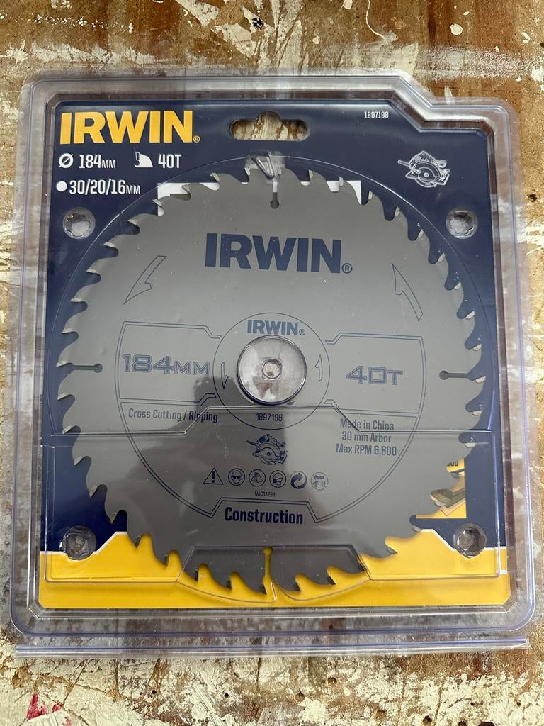 Cirkelzaagblad 184mm, 40T, 30/20/16mm gat incl. vulringen, Ophalen, Nieuw, Cirkelzaag