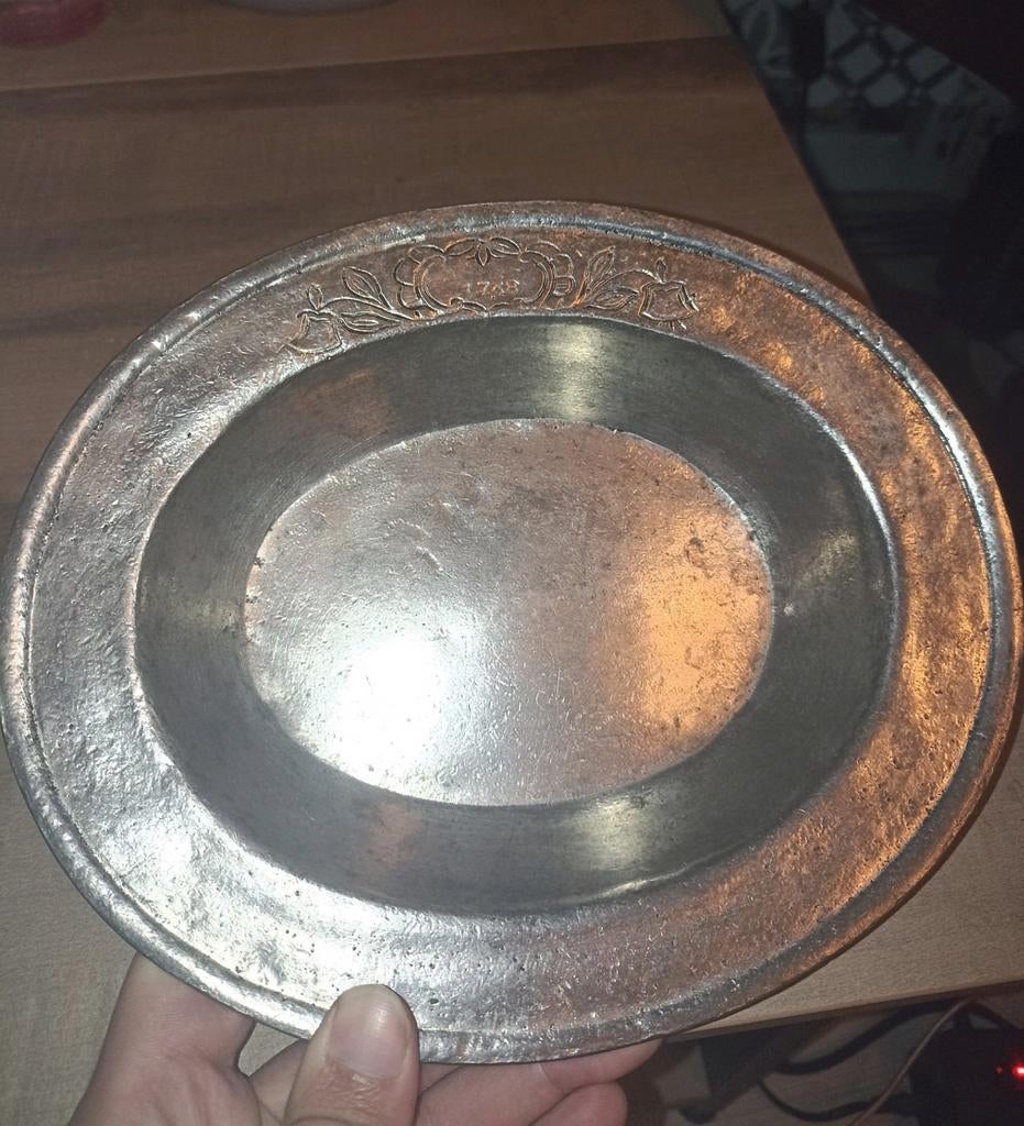 Antieke tinnen schaal - 95% tin, Ophalen of Verzenden
