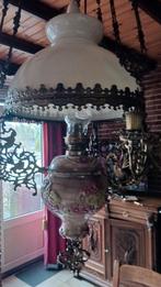 Antieke Olie Hanglamp met Bloemmotief, Antiek en Kunst, Antiek | Lampen, Ophalen