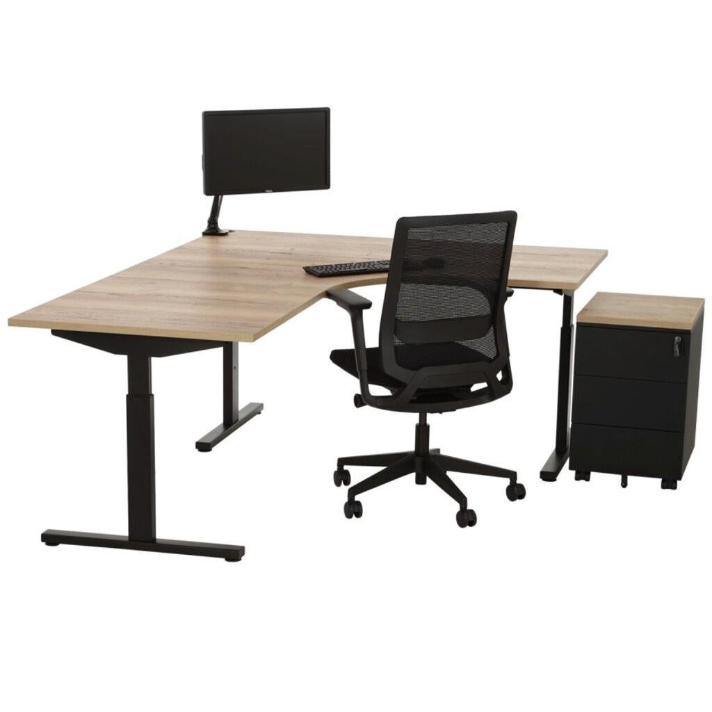 MN Easy Hoekbureau Ronde Hoek, Zwart, In hoogte verstelbaar, MN, Spaanplaat of MDF