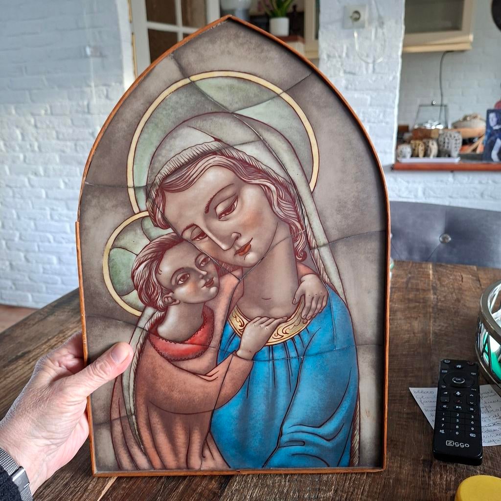 Van Paridon Maria met Kindje Icoon Opaline Glas 39x26 cm, Verzenden