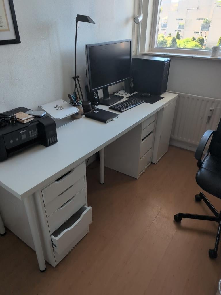 Bureau met zij kast en 2 ladekastjes - 2 meter lang, Huis en Inrichting, Bureaus, Ophalen of Verzenden