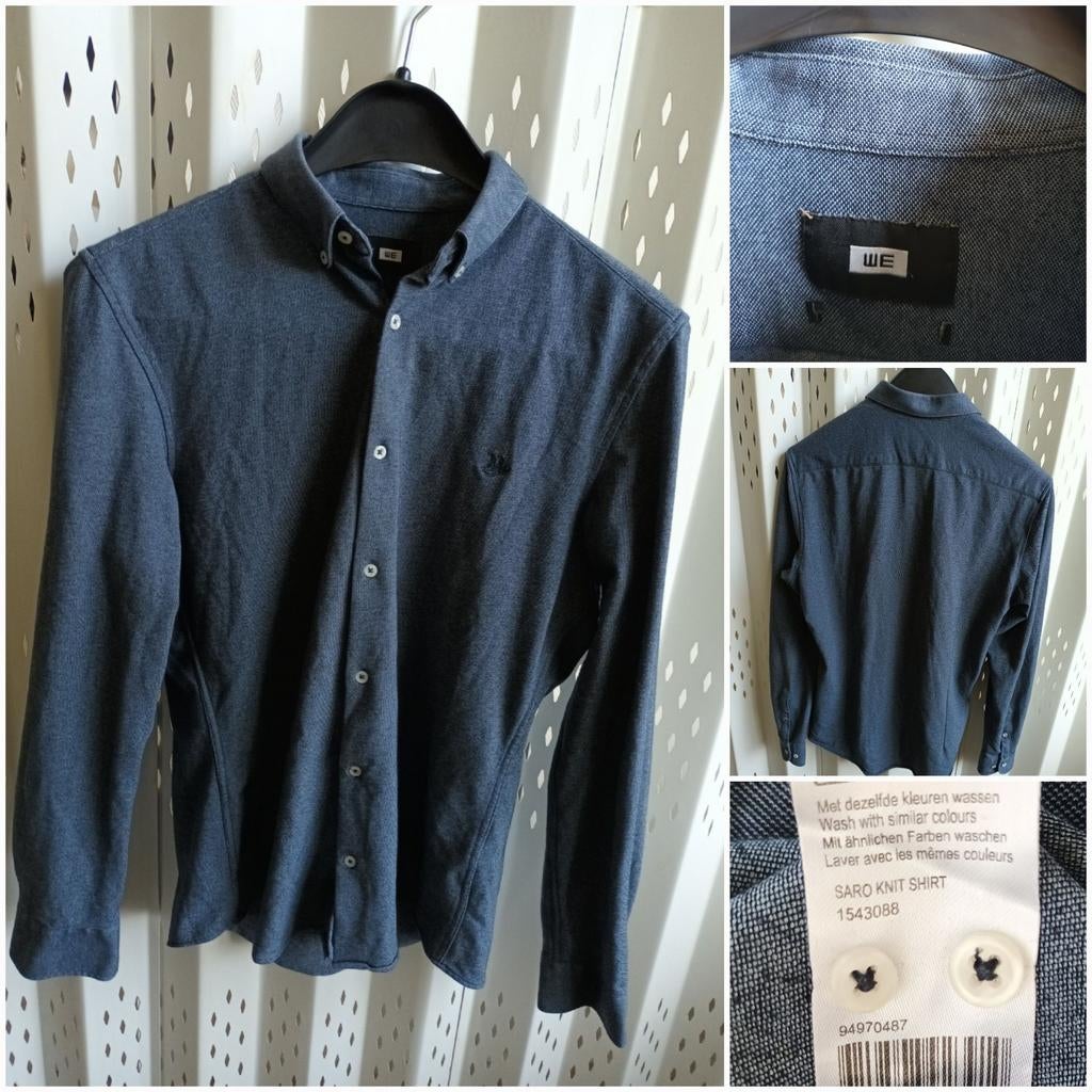 WE Saro Knit Shirt herenoverhemd blauw gemêleerd S, WE, Blauw, Halswijdte 38 (S) of kleiner, Ophalen of Verzenden