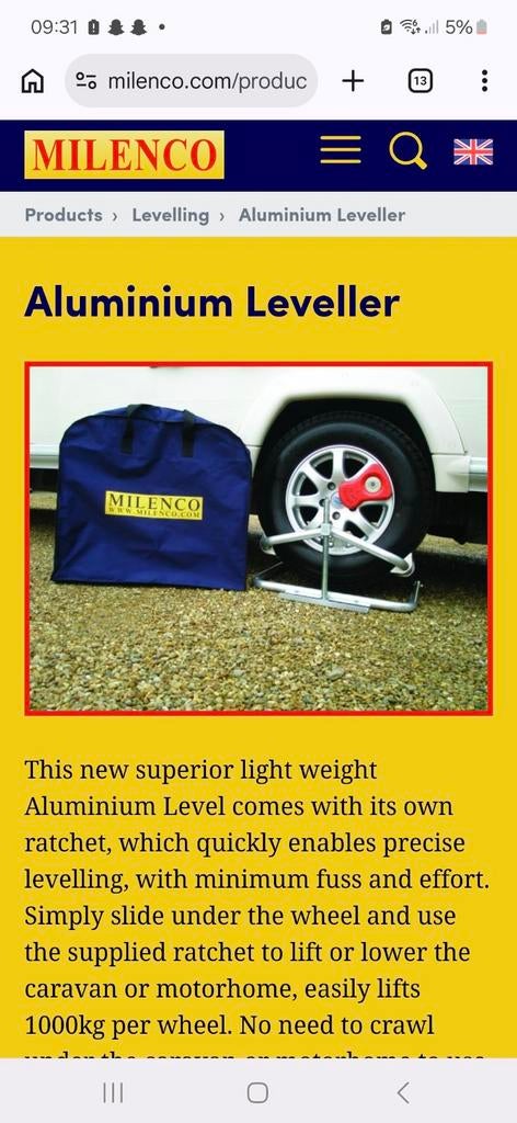 Milenco Aluminium Leveller, Ophalen of Verzenden, Zo goed als nieuw