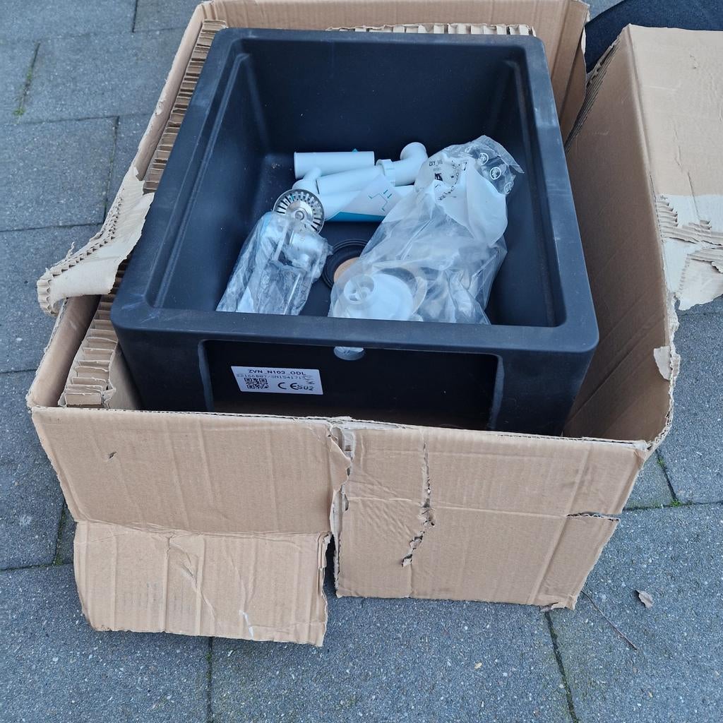 GranMaster granieten spoelbak 6048 cm met toebehor, Ophalen of Verzenden, Nieuw, Steen, Wastafel