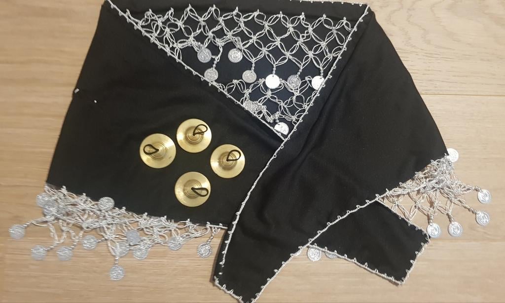 Heupsjaal zwart finger zills buikdans accessoires cymbaal, Verzenden, Zo goed als nieuw, Accessoires