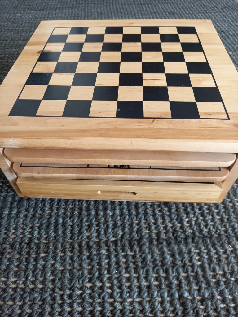 6 Houten bordspellen, compact (w.o. schaken, triktrak), Ophalen, Zo goed als nieuw