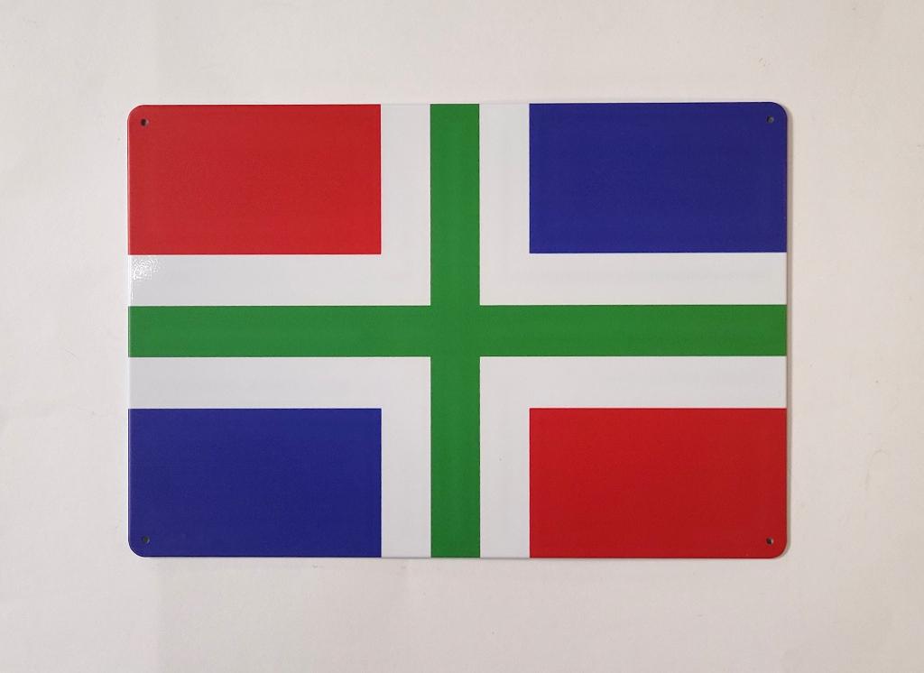 Groningen provincie vlag reclamebord van metaal wandbord, Diversen, Vlaggen en Wimpels, Info@deconoord.nl, Deco Noord, Nieuw, Ophalen of Verzenden