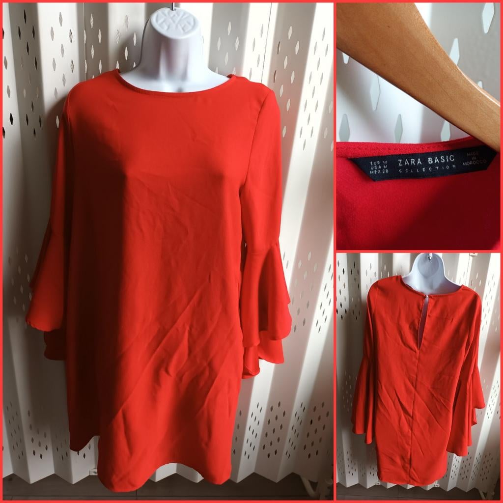 Zara Basic rode damesjurk met klokmouwen M, Kleding | Dames, Jurken, Maat 38/40 (M), Ophalen of Verzenden, Zo goed als nieuw, Boven de knie