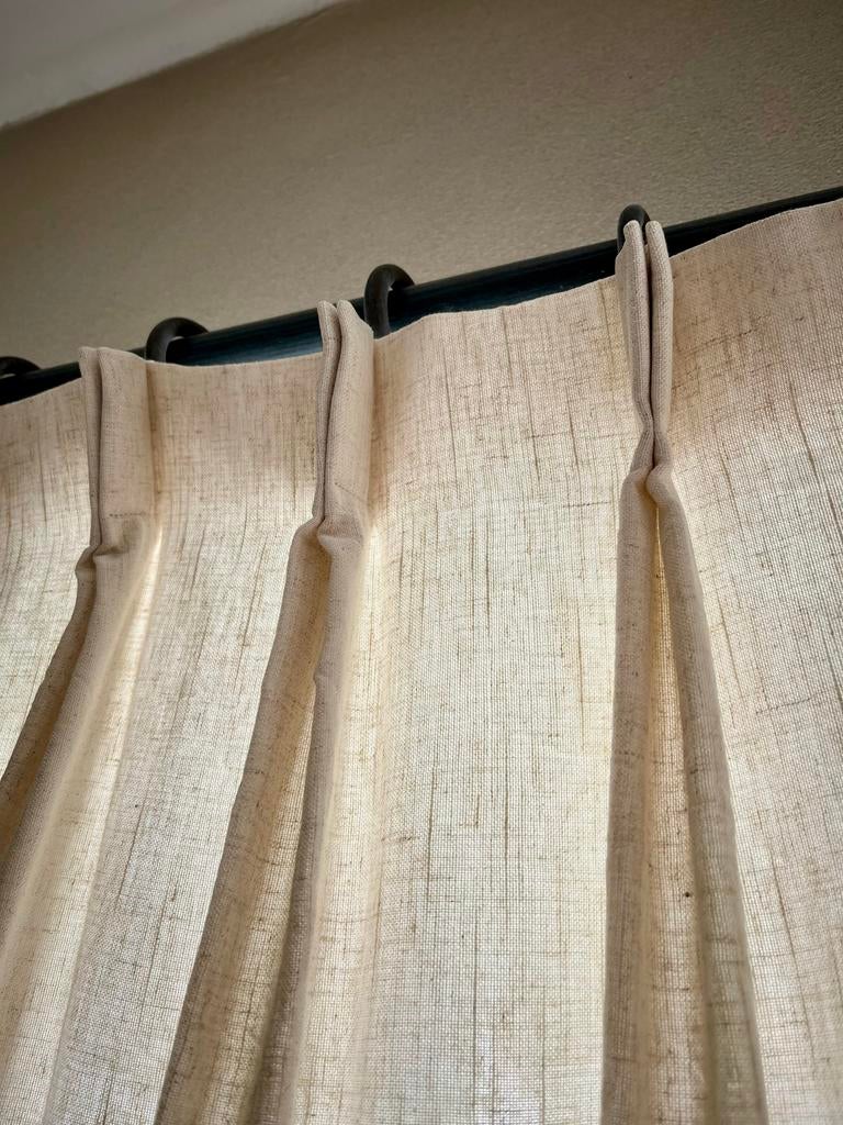 Linnen Gordijnen Ivoor - 2x 198x225cm met loodveter, Ophalen of Verzenden, Gebruikt, Crème, 200 cm of meer