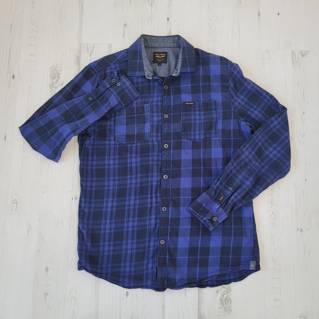 PME Legend fleece overhemd L geruite blauw, Blauw, Ophalen of Verzenden, Zo goed als nieuw, Halswijdte 41/42 (L)
