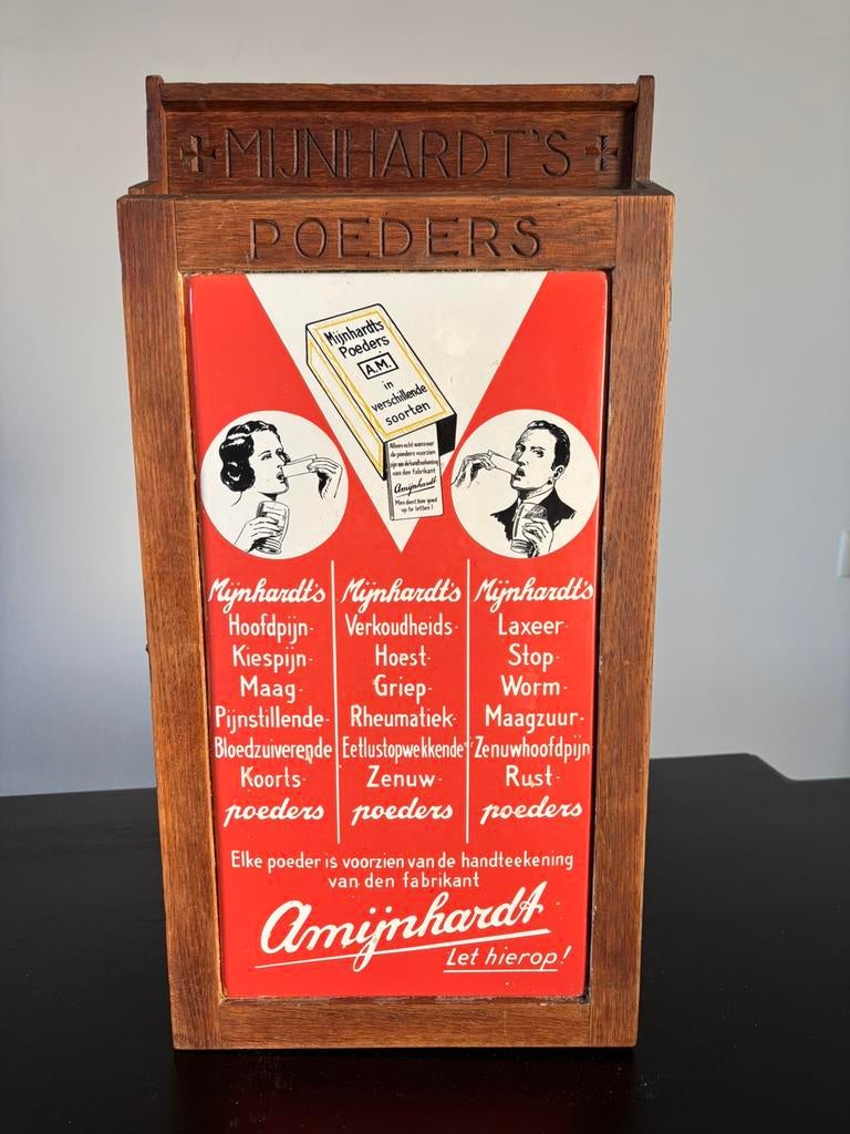 Prachtig Mijnhardt medicijnkastje incl emaille bord, Ophalen of Verzenden, Zo goed als nieuw, Reclamebord