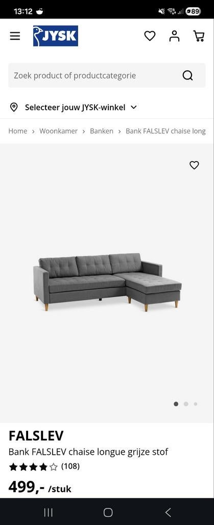 JYSK Bank FALSLEV chaise longue - 3-zitsbank, Minder dan 75 cm, Driepersoons, Ophalen of Verzenden, Zo goed als nieuw