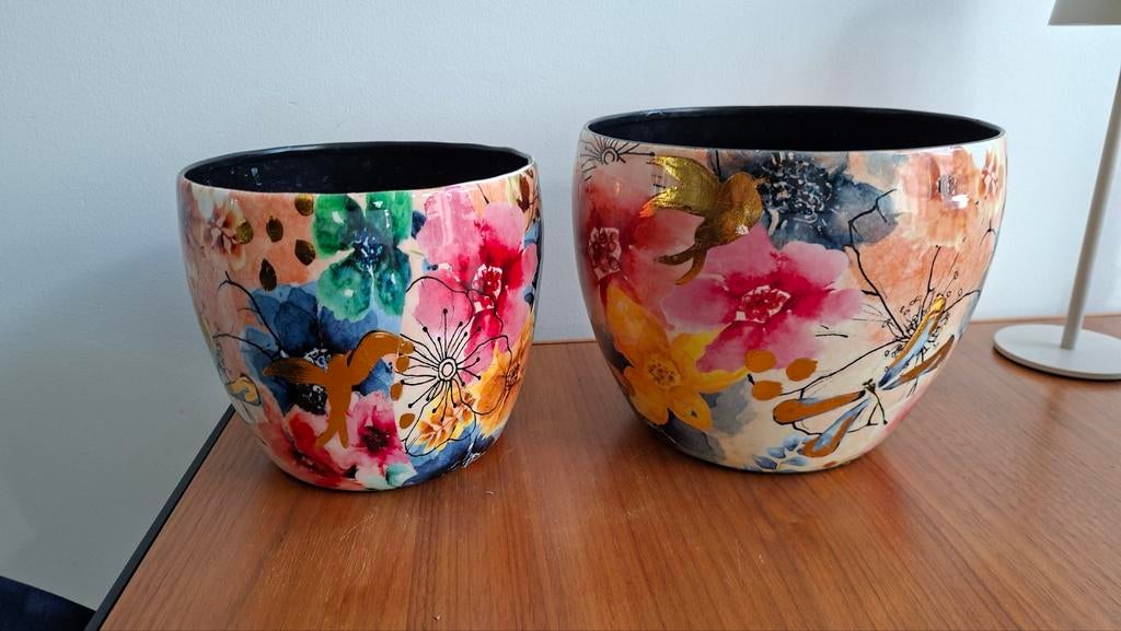 Kleurige bloempotten binnen. Diameter 16 & 20 cm., Tuin en Terras, Bloempotten, Ophalen, Kunststof, Gebruikt, Rond