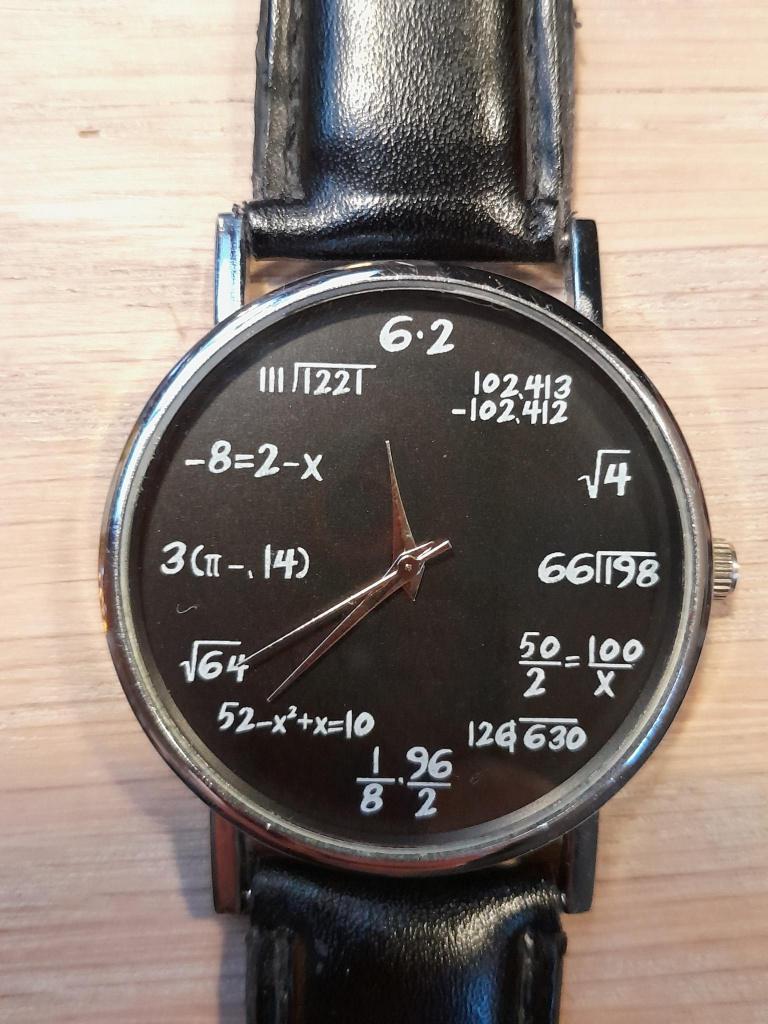 Wiskunde Horloge zwart/zilver, Sieraden, Tassen en Uiterlijk, Horloges | Heren, Overige merken, Overige materialen, Leer, Polshorloge