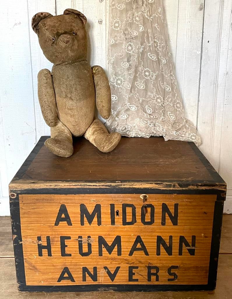Brocante oude houten AMIDON kist met etiket, Ophalen of Verzenden