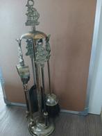 Messing haardset, 4 delig met standaard, Ophalen of Verzenden