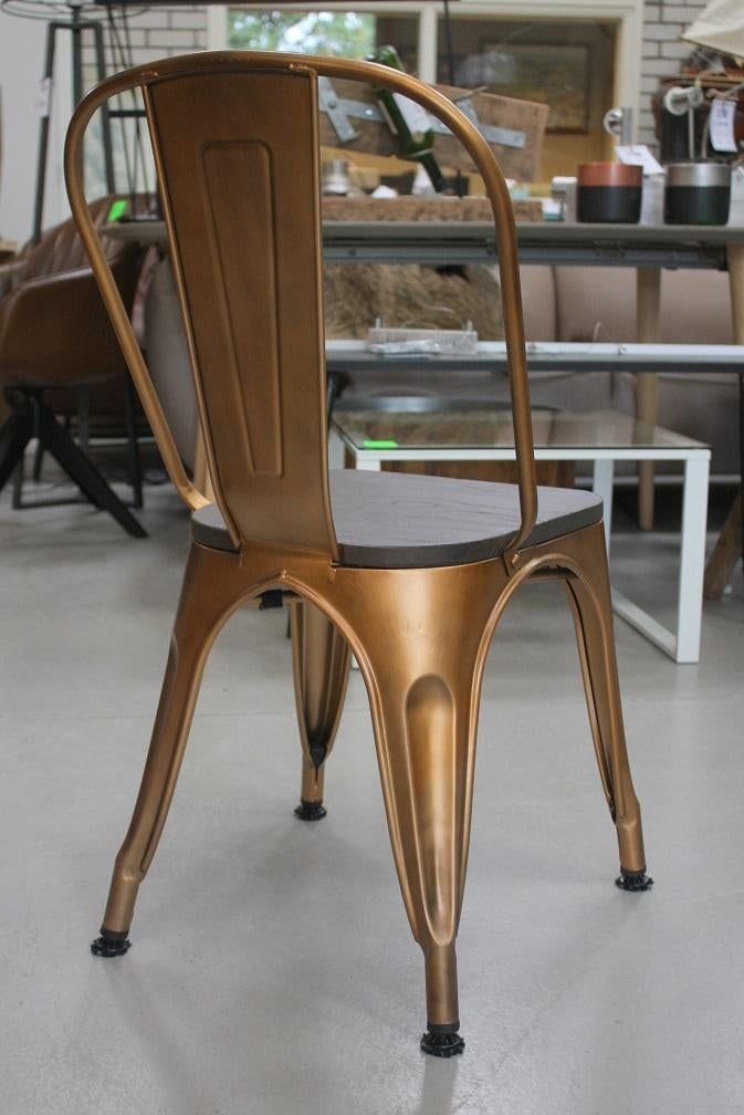 Partij eetkamerstoelen Tolix metaal koper hout horeca stapel, Huis en Inrichting, Stoelen, Ophalen, Bruin, Nieuw, Vijf, Zes of meer stoelen
