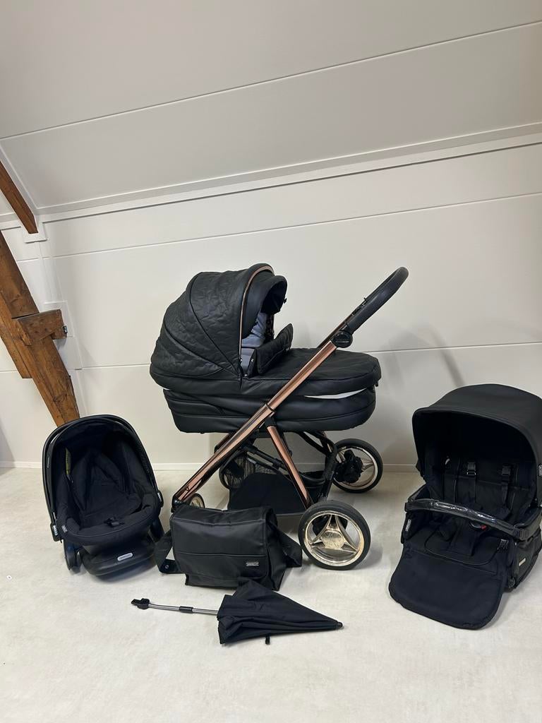 Luxe Combi kinderwagen Zwart/Roségoud  met accessoires, Kinderen en Baby's, Kinderwagens en Combinaties, Gebruikt, Combiwagen