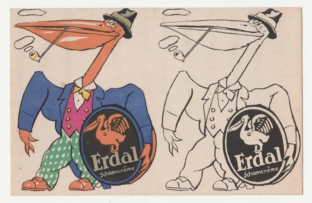 Reclame.  Erdal.  Schoensmeer.  Pelikanen., Verzenden, 1920 tot 1940, Ongelopen, Overige thema's