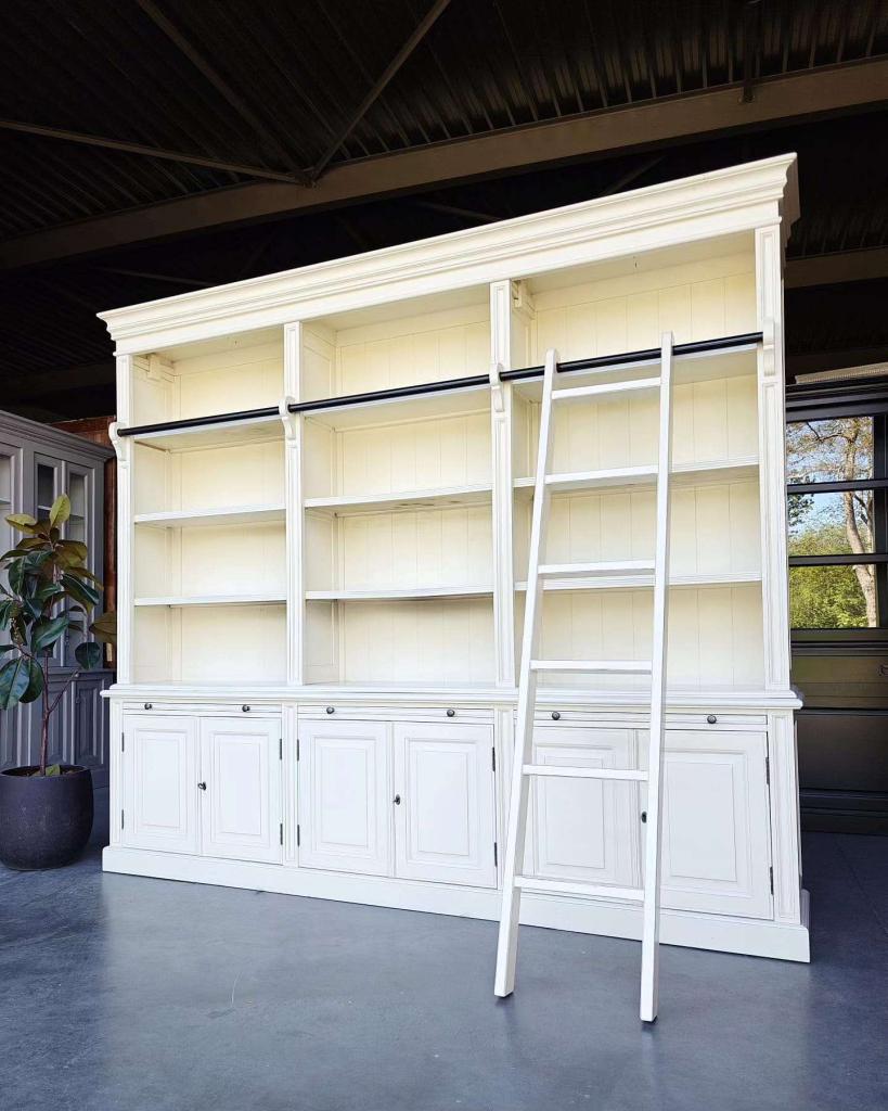Grote bibliotheekkast met ladder | Witte Boekenkast #0475, Niet ingevuld, 200 cm of meer, Niet ingevuld, Ophalen of Verzenden