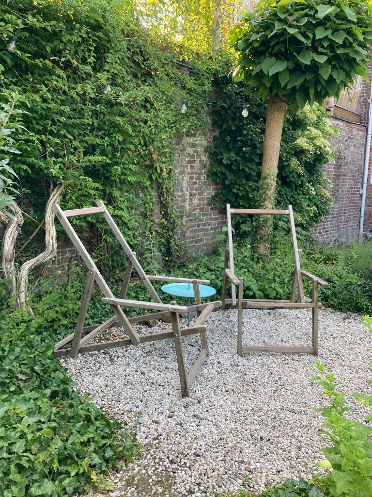 Degelijke houten luie stoel (4 stuks), Ophalen, Gebruikt, Campingstoel