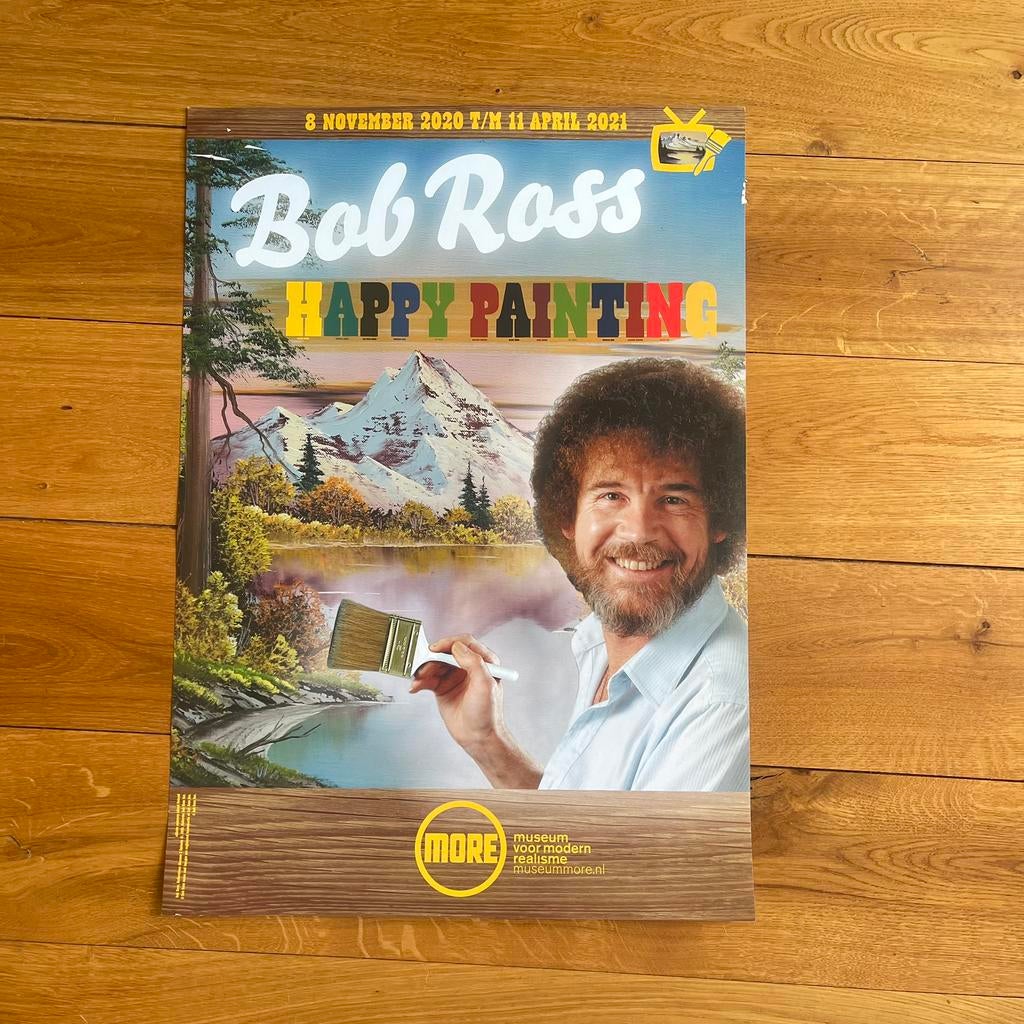 Poster expo Bob Ross Happy Painting More Museum, Ophalen of Verzenden, A1 t/m A3, Film en Tv, Rechthoekig Staand