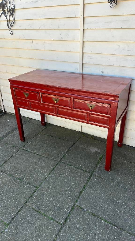 Chinese Sidetable met lades hout rood antiek, Ophalen, 25 tot 50 cm, Rechthoekig, 100 tot 150 cm