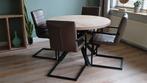 Eettafel rond Bressano + 4 Torino stoelen, Ophalen, Gebruikt, Vier, Leer