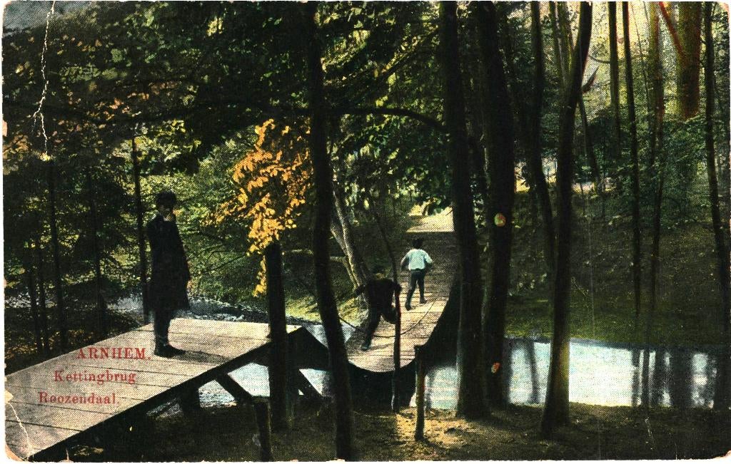 914343 Arnhem Gld Roozendaal kettingbrug .Zegel verwijderd, Ophalen of Verzenden, 1920 tot 1940, Gelopen, Gelderland