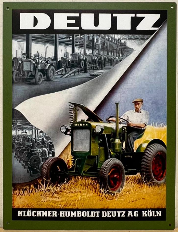 Deutz tractor klokner reclamebord van metaal wandbord deco, Verzamelen, Automerken, Motoren en Formule 1, Nieuw, Auto's, Ophalen of Verzenden
