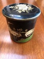 blik, koekjes trommel met flamingo's , jaren 30, Verzamelen, Blikken, Ophalen of Verzenden, Gebruikt, Koek(jes)