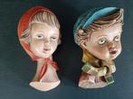 2 kinderkopjes/ wanddecoratie/ jongen en meisje, Verzamelen, Beelden en Beeldjes, Ophalen of Verzenden, Zo goed als nieuw, Mens