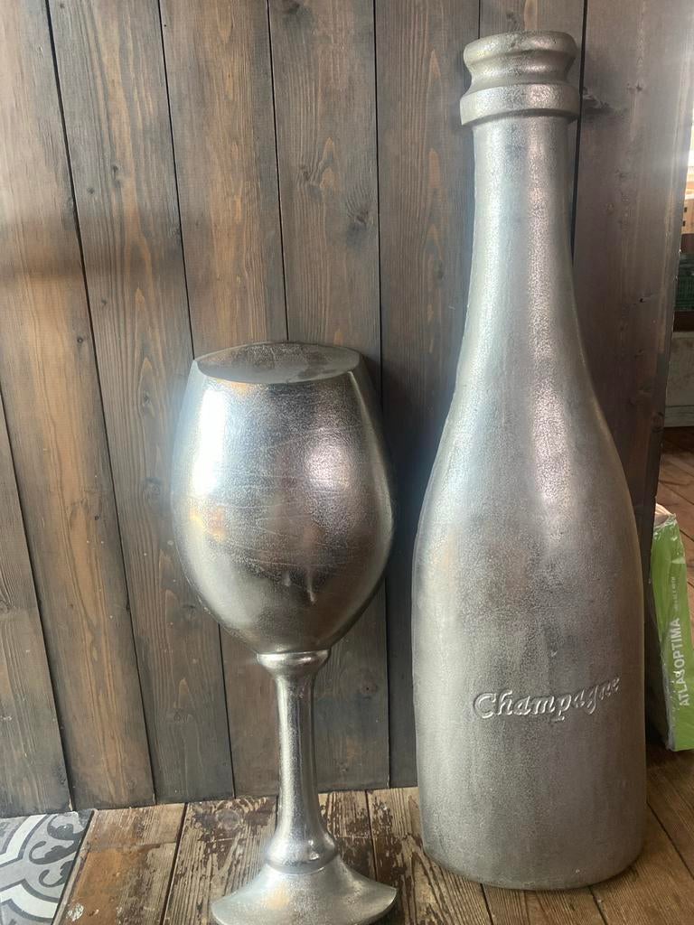 Decoratie champagnefles en wijnglas, Huis en Inrichting, Woonaccessoires | Overige, Gebruikt, Overige stijlen, Ophalen of Verzenden