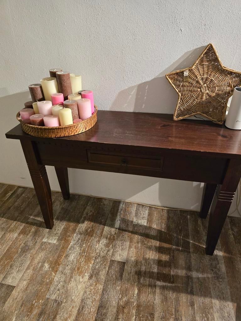 Bruine sidetable met lade, Huis en Inrichting, Tafels | Sidetables, Ophalen, Gebruikt, 100 tot 150 cm, Klassiek