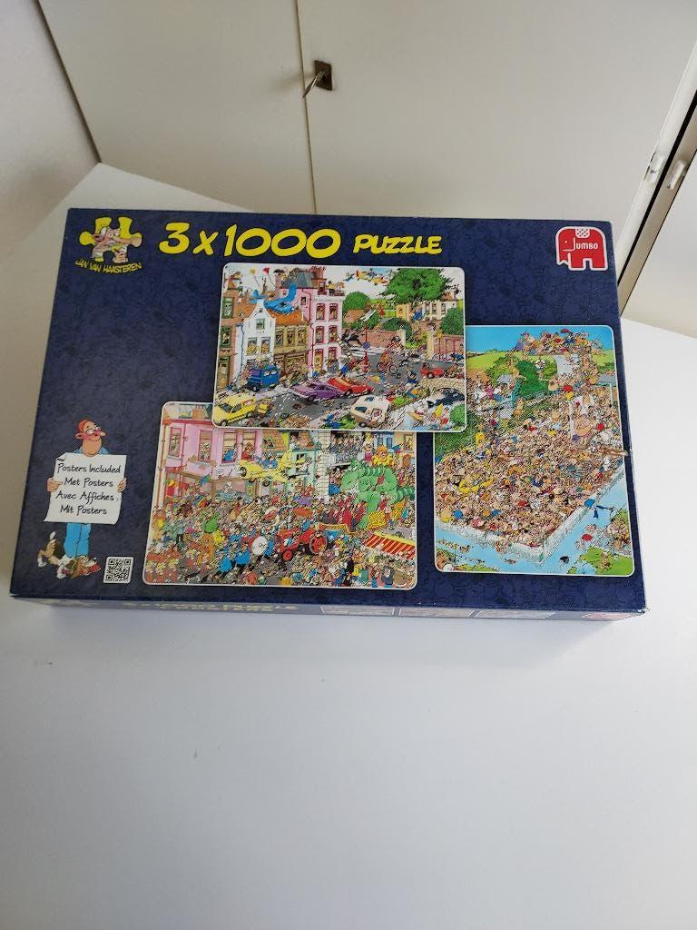 Te koop: Jan van Haasteren puzzels, 3 in 1 doos, Ophalen, 500 t/m 1500 stukjes, Gebruikt, Legpuzzel