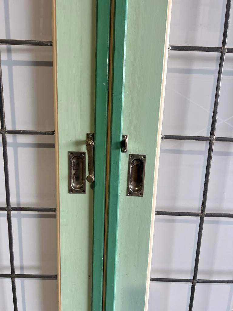 Antieke ensuite/schuifdeuren glas in lood + sluiting, Doe-het-zelf en Verbouw, Deuren en Horren, Gebruikt, 120 cm of meer, Binnendeur