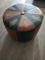 Leren poef groen bruin, Ophalen of Verzenden, Rond, Minder dan 50 cm, Minder dan 50 cm
