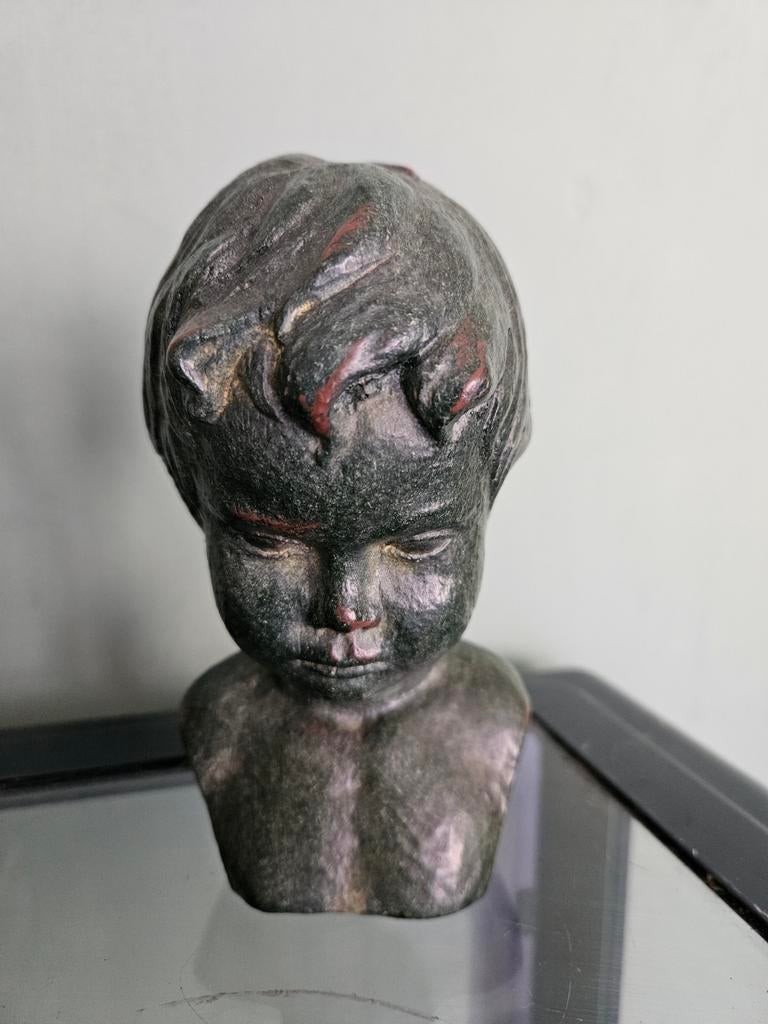 Keramiek buste kind met bronsuitstraling, Ophalen of Verzenden