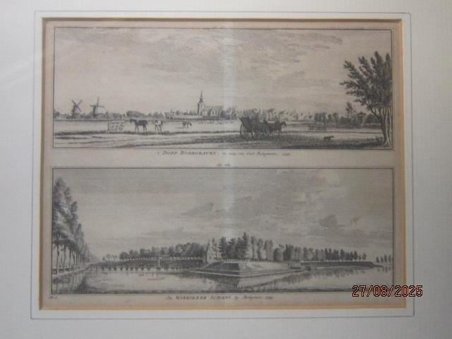 Dubbele Gravure BODEGRAVEN, 1750,WIERIKKEN  SCHANS, Antiek en Kunst, Kunst | Etsen en Gravures, Ophalen