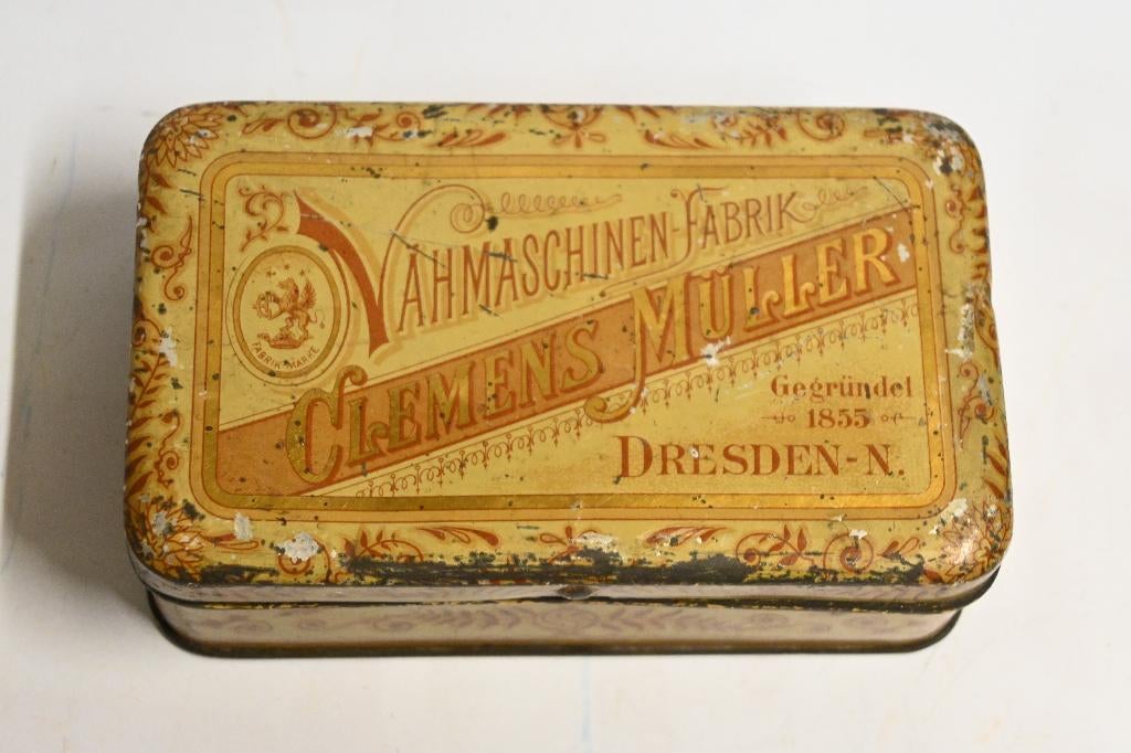 blik Clemens Müller dresden naaimachine toebehoren blikje, Ophalen of Verzenden, Gebruikt, Overige