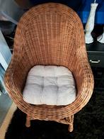 Rotan fauteuil met kussen, Gebruikt, Bohemian, Klassiek, Bruin, Riet of Rotan