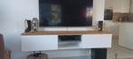 Glanzend wit zwevend TV meubel, inclusief met een eiken blad, Huis en Inrichting, Kasten | Televisiemeubels, Ophalen, Eikenhout