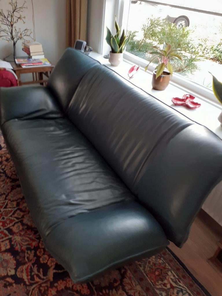 Leolux Tango 2,5-zits bank donker groen, Ophalen, Tweepersoons, Zo goed als nieuw, Leer