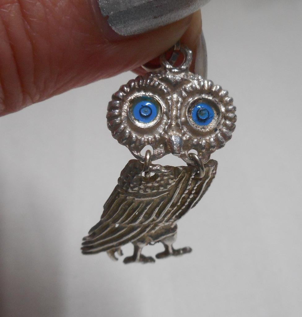 Zilveren vintage uil hanger nr.655, Gebruikt, Verzenden, Zilver, Dier