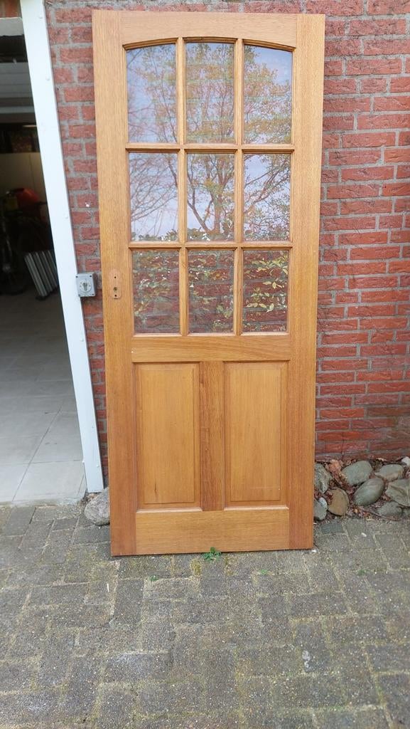 Hardhouten binnendeur met glas, Ophalen, Gebruikt, 80 tot 100 cm, Binnendeur