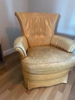 Vintage nep lederen stoel geel, Huis en Inrichting, Fauteuils, Ophalen, Minder dan 50 cm, Gebruikt, Minder dan 75 cm