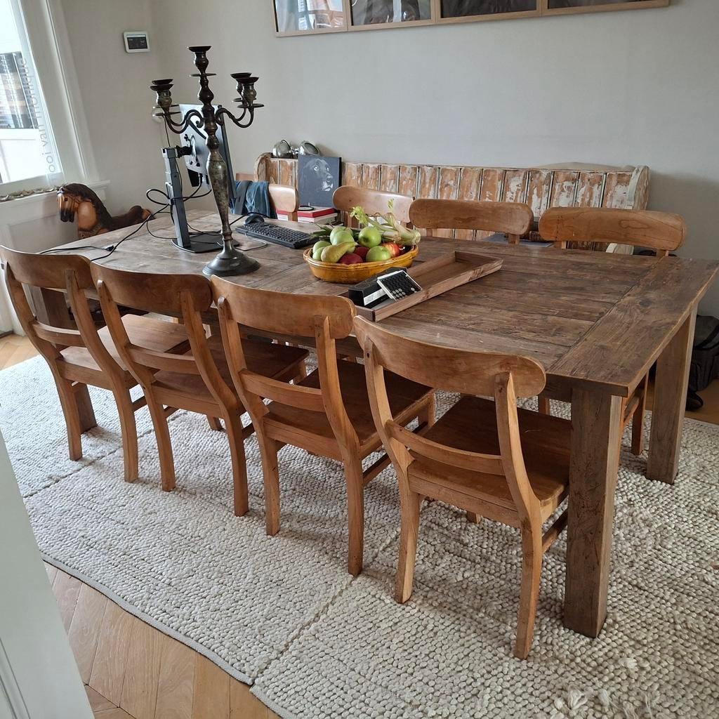 8 Houten Eetkamerstoelen - Klassiek Tijdloos Model, Huis en Inrichting, Stoelen, Ophalen, Gebruikt, Bruin, Klassiek, Tijdloos