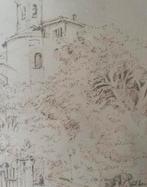 tekening van een Italiaans dorp, gesigneerd, Ophalen of Verzenden