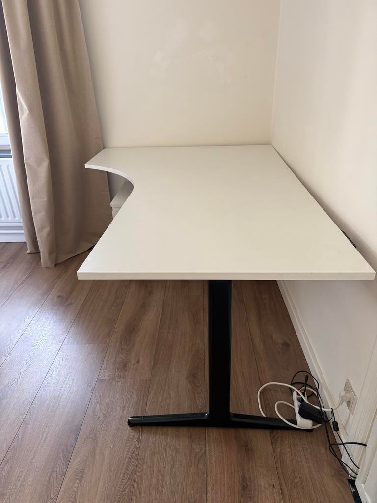 Wit hoekbureau met twee ladekastjes, Ophalen of Verzenden, Gebruikt, Bureau